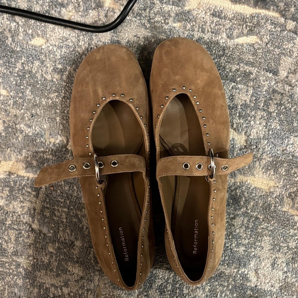 Reformation Bethany studded Suede Mary Jane flats